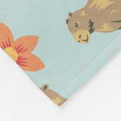 Couverture Polaire Capybaras avec fleurs vert Nom personnalisé (Coin)