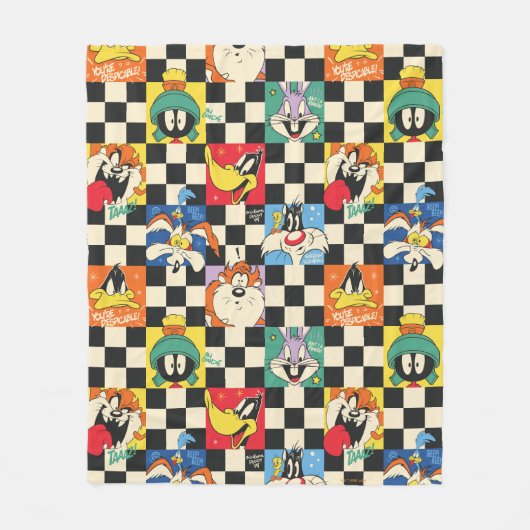 Couverture Polaire Caractères LOONEY TUNES™ sur Checker noir et blanc (Devant)