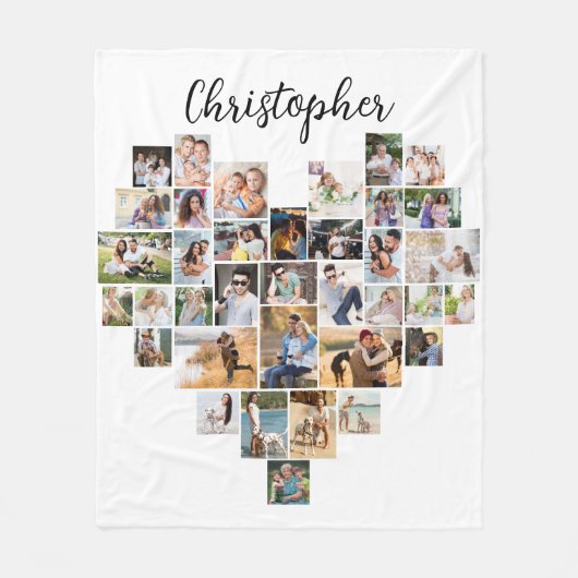 Couverture Polaire Cardiaque 36 Photo Collage Nom du script Blanc (Devant)