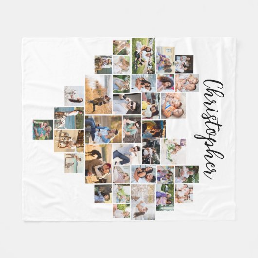 Couverture Polaire Cardiaque 36 Photo Collage Nom du script Blanc (Devant (Horizontal))