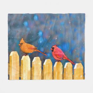 Couverture Polaire Cardinals on the Fence Painting - Art original