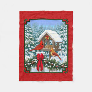 Couverture Polaire Cardinaux de Noël Mangeoire Rouge