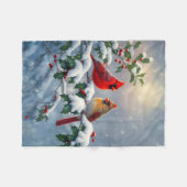 Couverture Polaire Cardinaux rouges et Holly en neige (Devant (Horizontal))