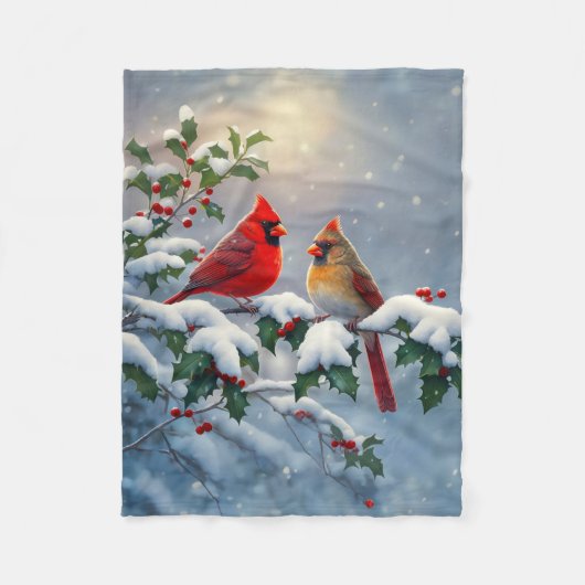 Couverture Polaire Cardinaux rouges et Holly en neige (Devant)