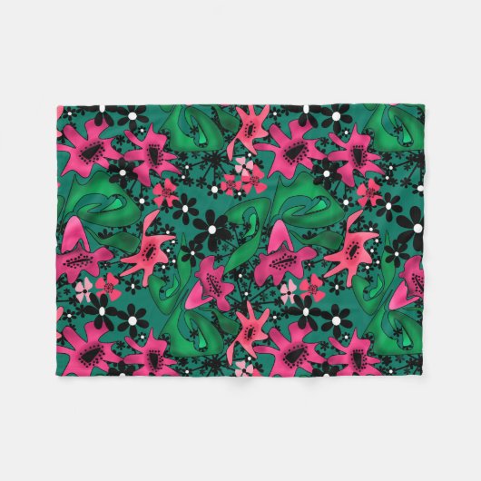Couverture Polaire Caricature abstraite sans couture joli fleurs vert (Devant (Horizontal))