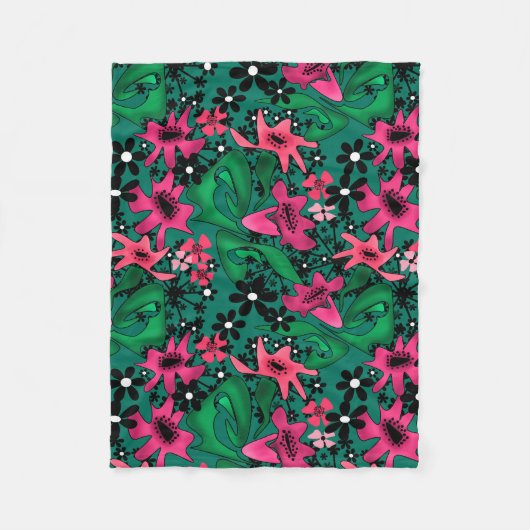 Couverture Polaire Caricature abstraite sans couture joli fleurs vert (Devant)