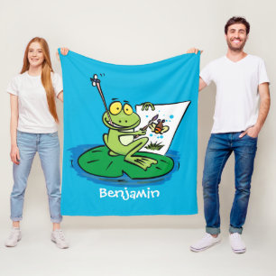 Couverture Polaire Caricature amusante de grenouille verte