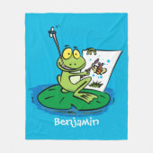 Couverture Polaire Caricature amusante de grenouille verte (Devant)
