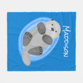 Couverture Polaire Caricature bleu loutre de mer joyeux (Devant (Horizontal))