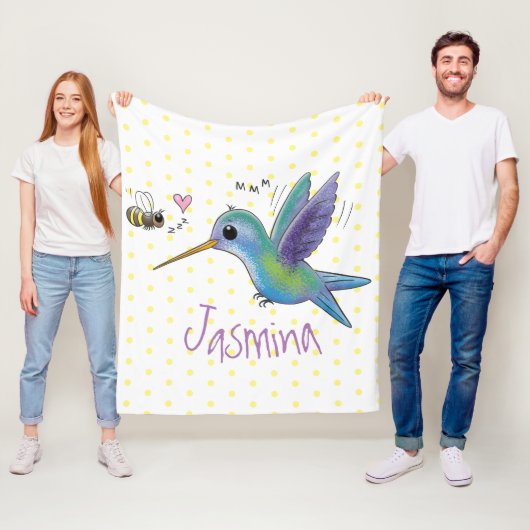 Couverture Polaire Caricature de colibri d'abeille mignonne (En situation)