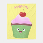 Couverture Polaire Caricature de cupcake joyeux (Devant)