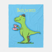 Couverture Polaire Caricature de dinosaure vert t rex (Devant)