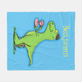 Couverture Polaire Caricature de dinosaure vert t rex (Devant (Horizontal))