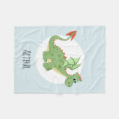 Couverture Polaire Caricature de dragon vert mignon avec nom Enfants (Devant (Horizontal))