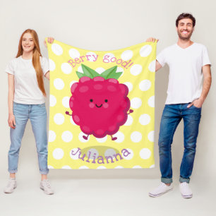Couverture Polaire Caricature de framboise très heureuse