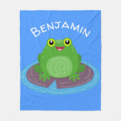 Couverture Polaire Caricature de grenouille verte mignonne (Devant)