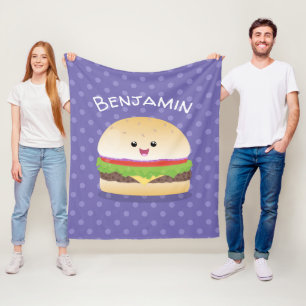Couverture Polaire Caricature de hamburger kawaii joyeux