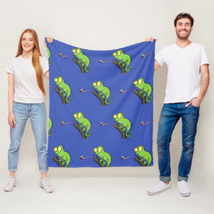 Couverture Polaire Caricature de lézard de caméléon vert joyeux