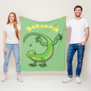 Couverture Polaire Caricature de lézard de gecko vert mou