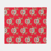 Couverture Polaire Caricature de Noël Reindeer Motif Fun Red (Devant (Horizontal))