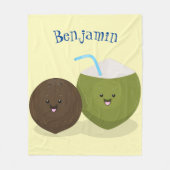 Couverture Polaire Caricature de noix de coco kawaii joyeux (Devant)