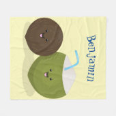 Couverture Polaire Caricature de noix de coco kawaii joyeux (Devant (Horizontal))
