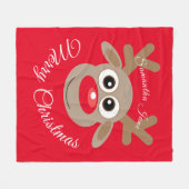 Couverture Polaire Caricature de rennes de Noël nommée "Red Script" (Devant (Horizontal))