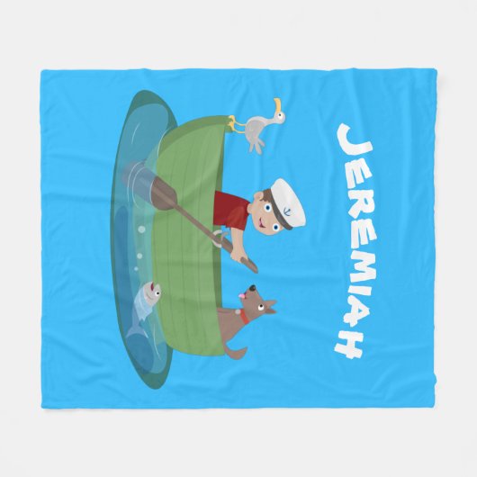 Couverture Polaire Caricature de voilier et de canot à rames garçon m (Devant (Horizontal))