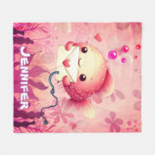 Couverture Polaire Caricature rose blanc mignon poisson rouge personn (Devant (Horizontal))