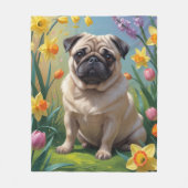 Couverture Polaire Carlin Fleurs de printemps de chien Peinture (Devant)