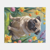 Couverture Polaire Carlin Fleurs de printemps de chien Peinture (Devant (Horizontal))