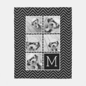 Couverture Polaire Carré noir blanc 5 Photo Collage Monogramme (Devant)