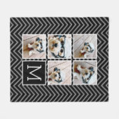 Couverture Polaire Carré noir blanc 5 Photo Collage Monogramme (Devant (Horizontal))