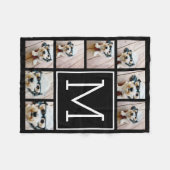 Couverture Polaire Carré noir et blanc 8 Photo Collage Monogramme (Devant (Horizontal))