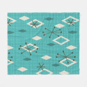 Couverture Polaire Carreau du milieu du siècle Starbursts Turquoise (Devant (Horizontal))