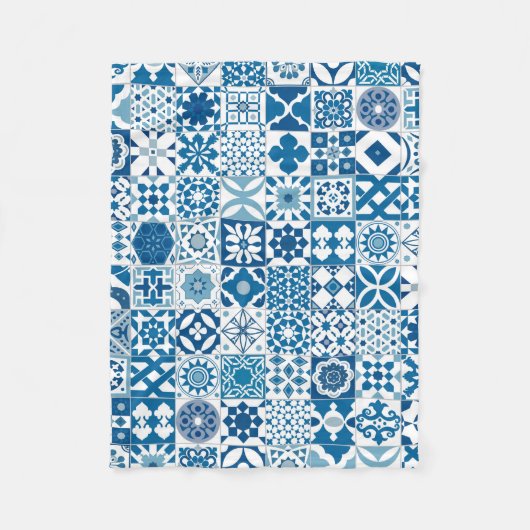 Couverture Polaire Carreau marocain - bleu et blanc (Devant)
