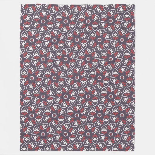 Couverture Polaire Carreau Motif Boho Folk Hearts (Devant)