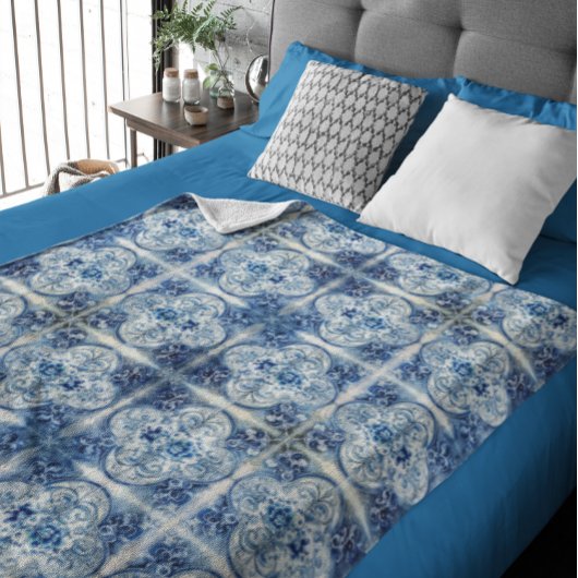Couverture Polaire Carreaux anciens en bleu Delft