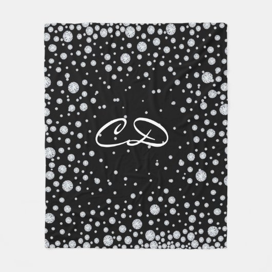 Couverture Polaire Carreaux blancs noirs initiales monogrammes (Devant)