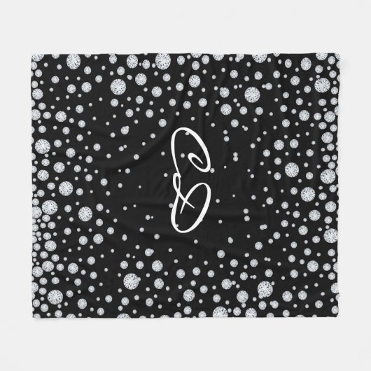 Couverture Polaire Carreaux blancs noirs initiales monogrammes (Devant (Horizontal))