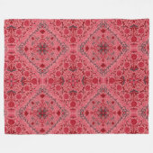 Couverture Polaire Carreaux floraux en rouge et pastèque rose (Devant (Horizontal))