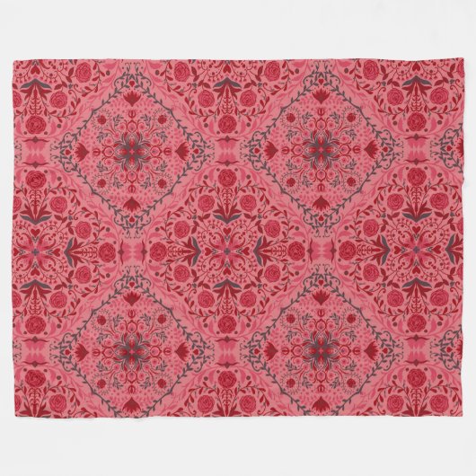 Couverture Polaire Carreaux floraux en rouge et pastèque rose (Devant (Horizontal))