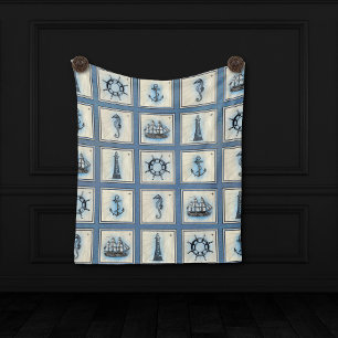 Couverture Polaire Carreaux marins Blue Lighthouse Ancre Ship Wheel