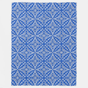 Couverture Polaire Carreaux marocains - bleu cobalt et blanc