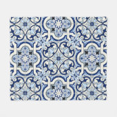 Couverture Polaire Carreaux marocains : Bleus Motifs magnifiques. (Devant (Horizontal))