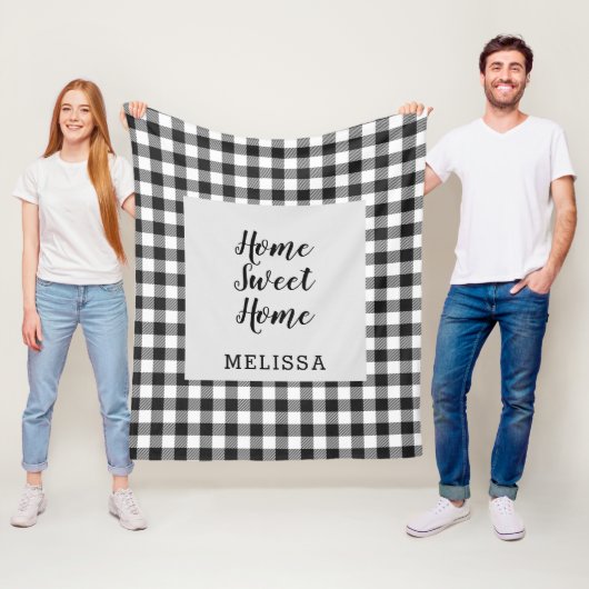 Couverture Polaire Carreaux Noir Blanc Gingham (En situation)