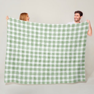 Couverture Polaire Carreaux Vert Crème Blanc