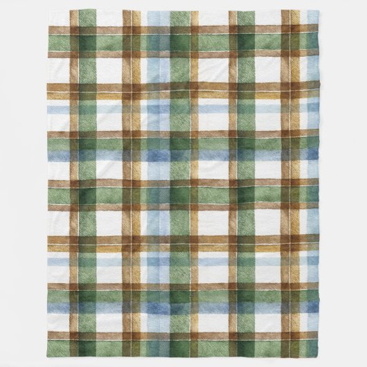 Couverture Polaire Carreaux Vert Marron Bleu Rayures (Devant)