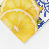 Couverture Polaire Carrelage Citron Bleu Blanc Nom Monogramme Citron (Coin)
