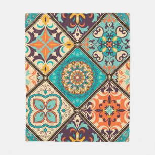 Couverture Polaire Carrelage en patchwork coloré : Motifs islamiques.